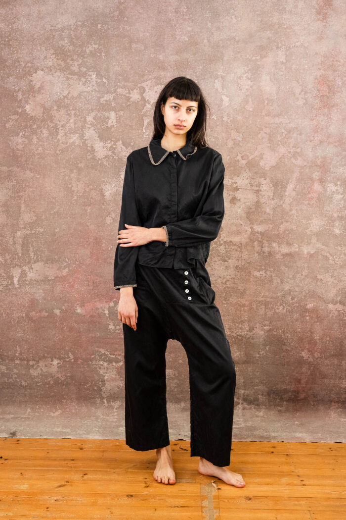 embroidered collar shirt silk cotton croccante - Image 4