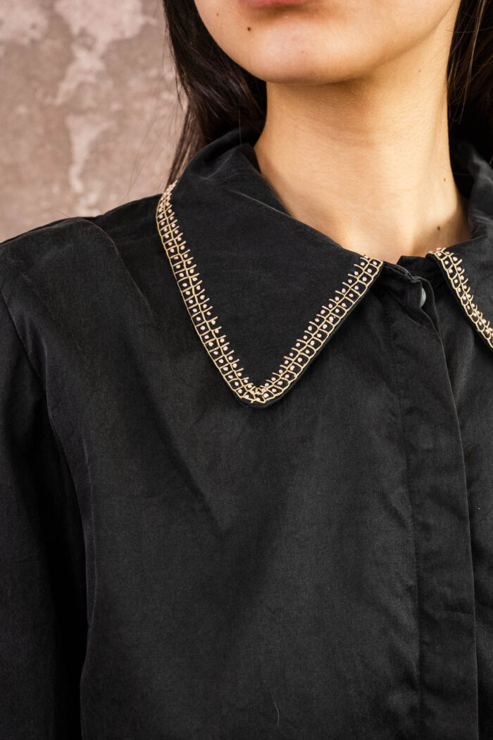 embroidered collar shirt silk cotton croccante - Image 2