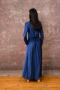 model wearing winter bias cut dress sula long satin bias cut dress