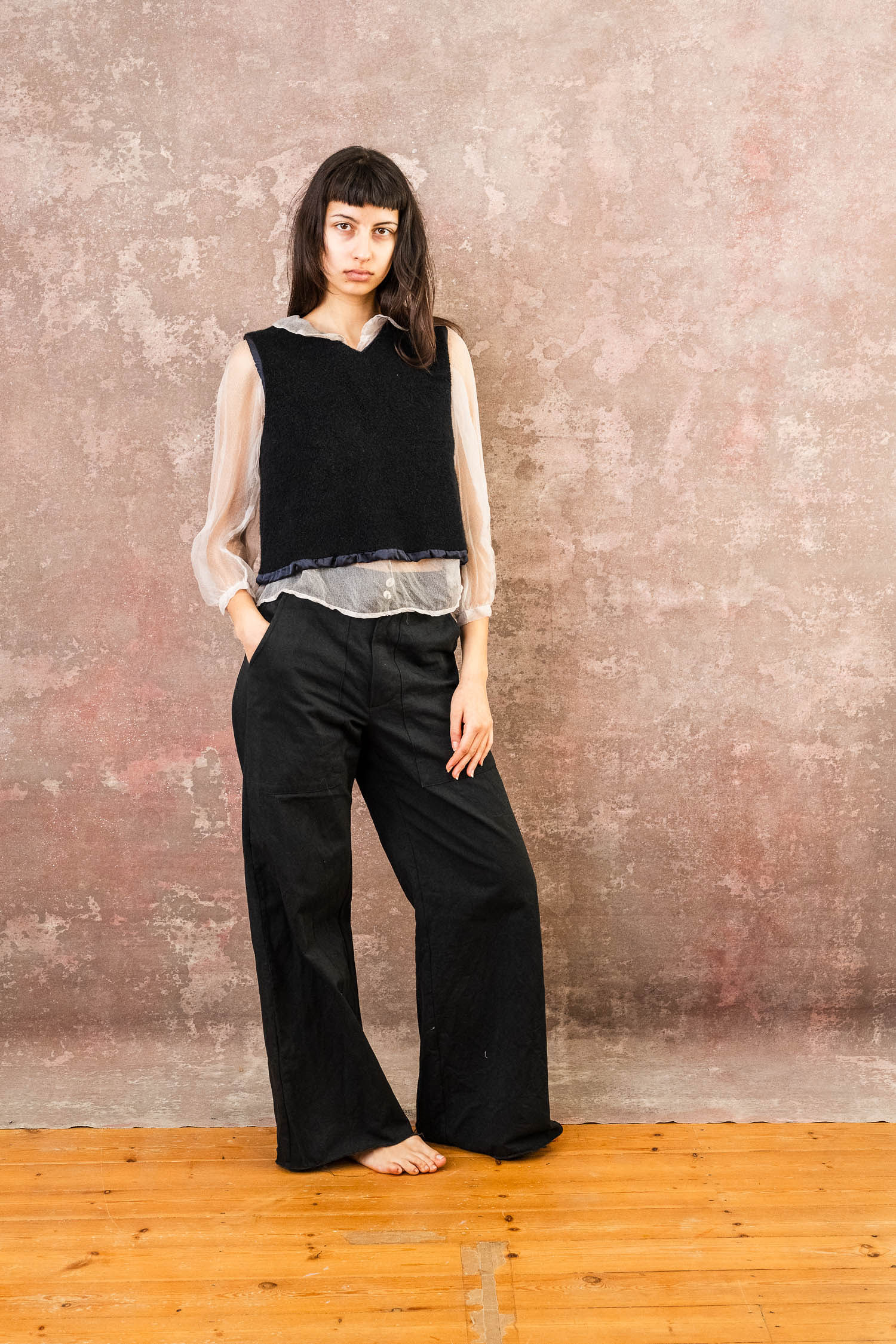 Winter Sweet Blouse Organza Fluffy Mallin Black Flare Pants Twill copy mallin vest fluffy - Image 1