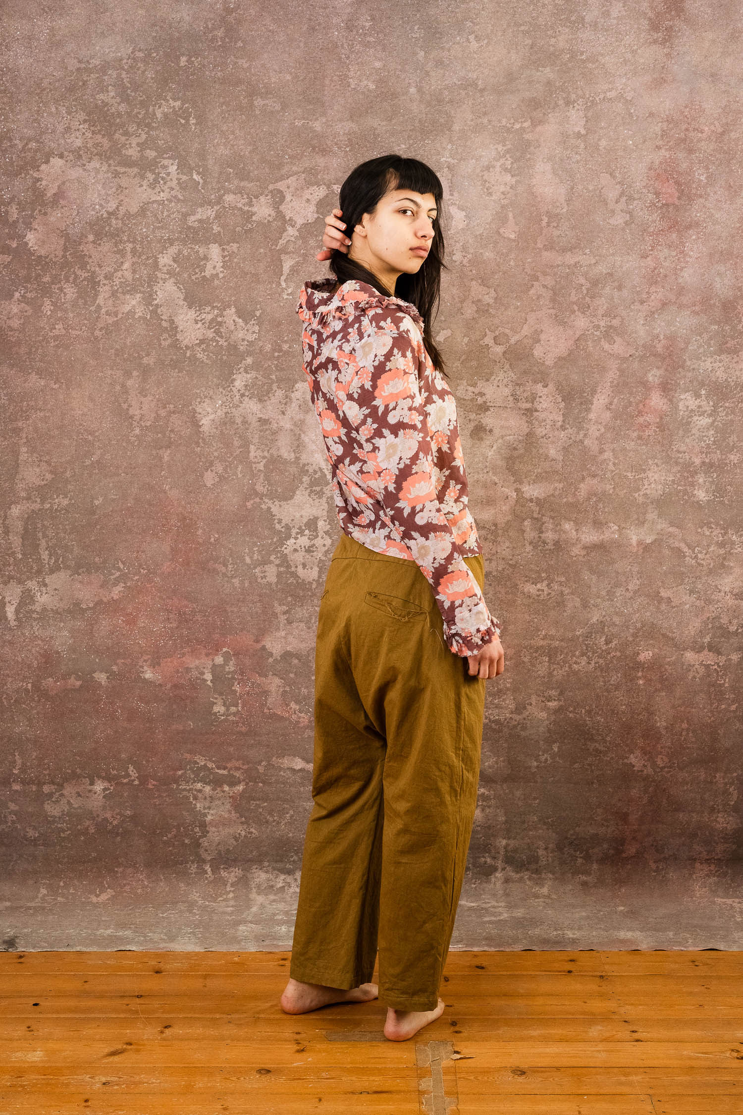 flower print frill blousefrill blouse silk cotton voile print