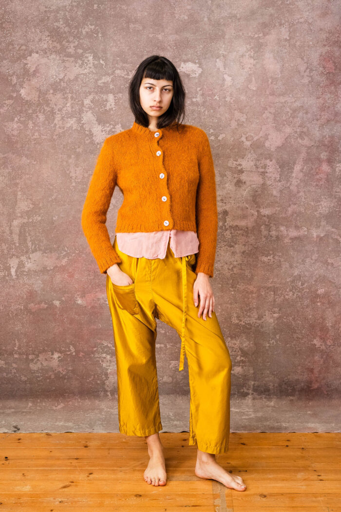 model wearing japan pants sula silk pants