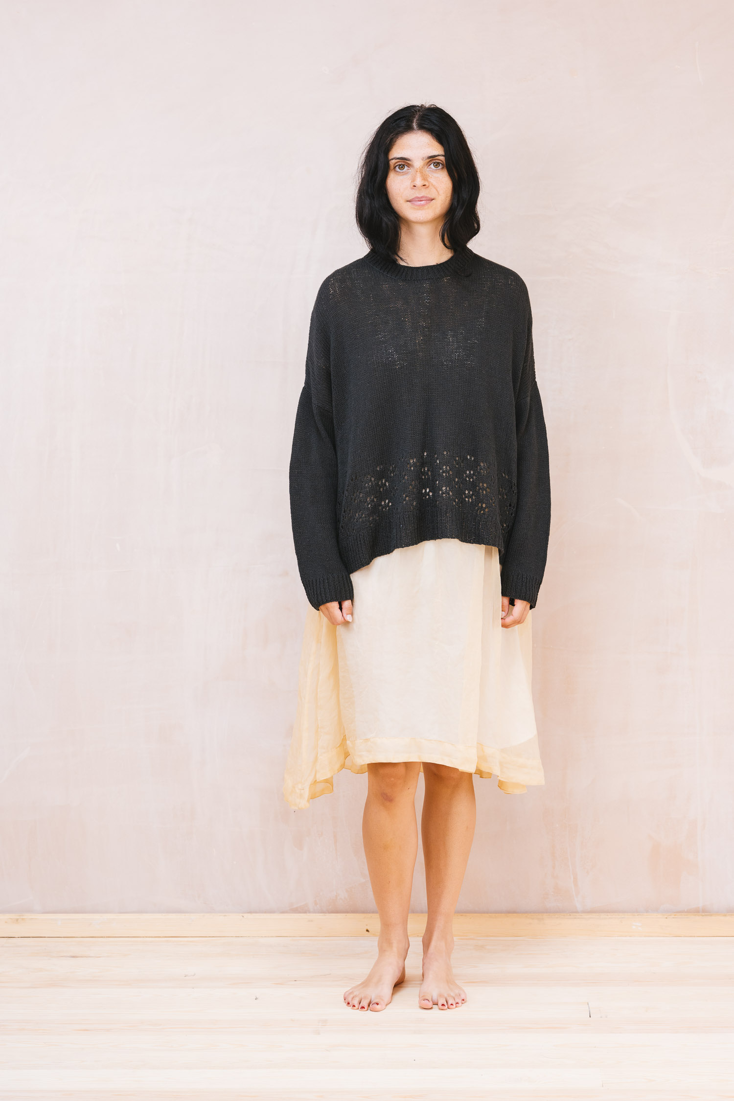Big Lacey sweater cotton cashmere gunmetal dolls dress silk organza big lacey sweater cotton cashmere - Image 1