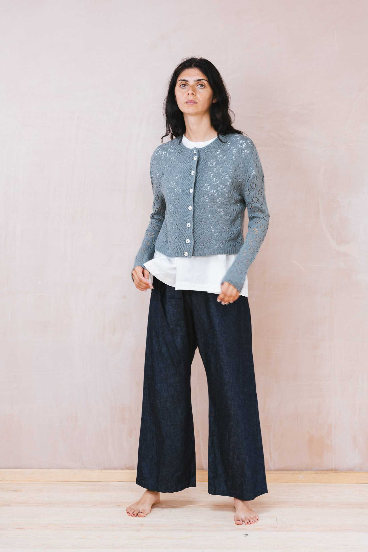 Lacey Nickel Cardi Wide Leg Japan Pants Front 2 nickel cardigan lacey cotton cashmere - Image 1
